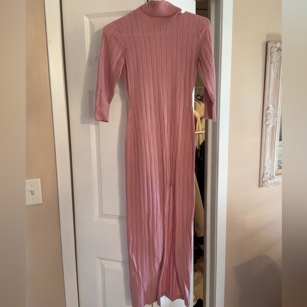 MAJORELLE Pink Long Sleeve Ribbed Dress
